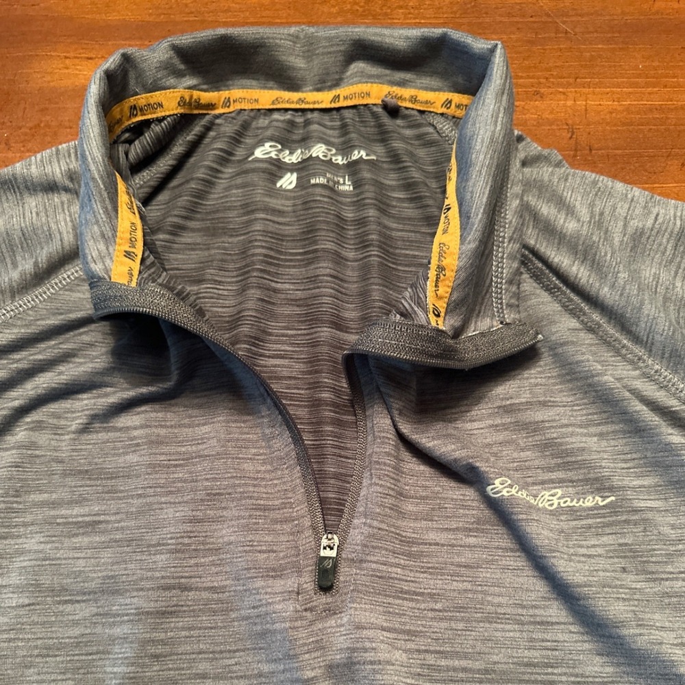 Eddie Bauer Quarter Zip Pullover Mens L Gray Good FreeDry Heathered Motion